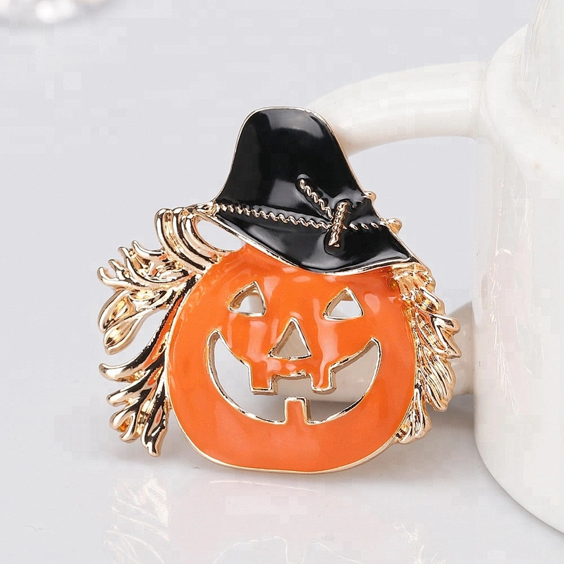 Black Scarecrow Orange Enamel  Pumpkin Halloween Brooch jewelry