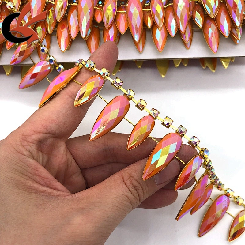 Wholesale sparkling orange AB coating resin rhinestone fringe trimming