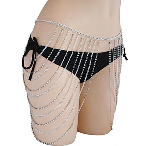 Jewelry eye-catching style gold and silver rhinestone strass sexy belly ring multi layer hip body chain