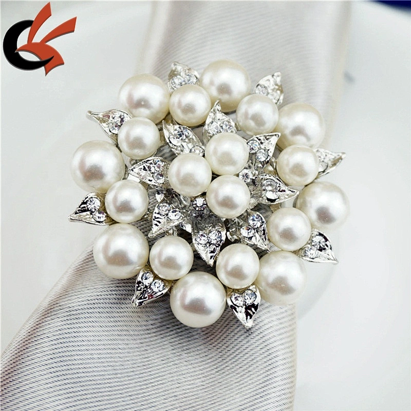 Wedding Dinner Pearls Diamond Napkin Ring Handmade Serviette Buckle Holder