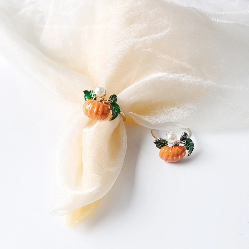 New Product Wedding Restaurant Hallowmas Decoration Family Dinner Party Use Enamel Pumpkin Gold Table Napkin Rings