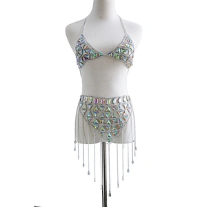 Sexy Luxury AB Gemstone Bikini Skirt Top Bra Chain Body Jewelry Body Chain Dress For Women Girls