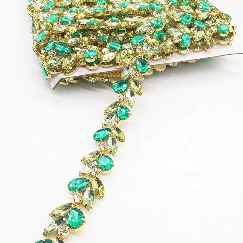 By Yard mix color crystal acrylic rhinestone chain trim for wedding dress belt and shoes