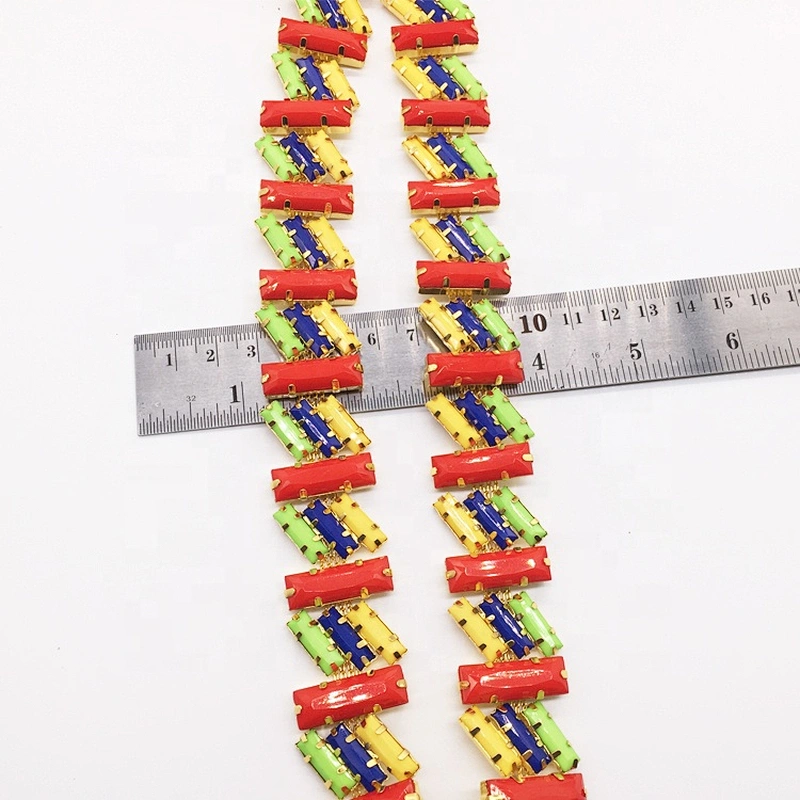 Custom free collocation mixed resin colors gold plated rhinestone wristband sash chain trims for garment