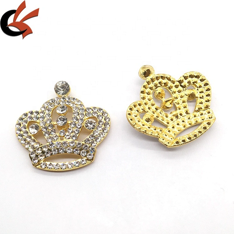wholesale diamond rhinestone crystal brooch buttons with gold metal crown with loops