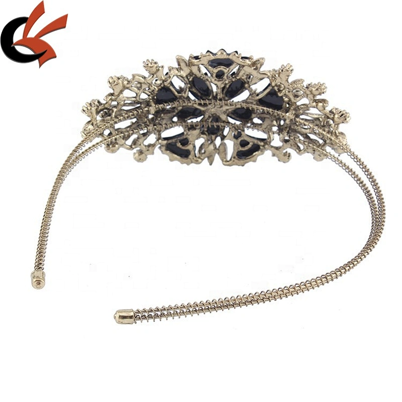 Hot Sell Retro Gold Design Enamel Flower Bridal  Headband Wedding Rhinestone Tiara Hair Piece