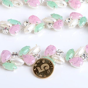 New arrival jewelry decoration silver chain rhinestone and resin trim for bridal