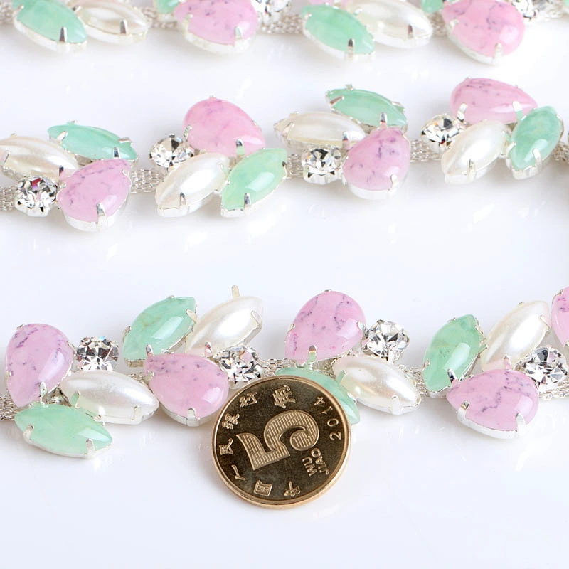 New arrival jewelry decoration silver chain rhinestone and resin trim for bridal