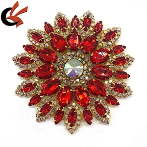 Red Gold Sew on Crystal Rhinestone Applique Embellishment