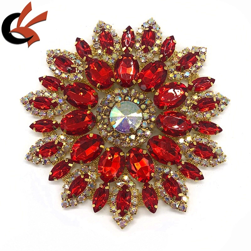 Red Gold Sew on Crystal Rhinestone Applique Embellishment