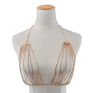 Latest Trends High Fashion Summer Beach Bikini Chain Party Harness Rhinestone Bra Body Chain
