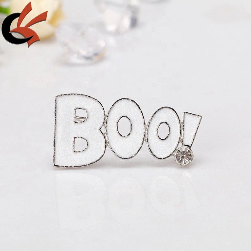 Boo enamel with glitter Rhinestone halloween party gift brooch pin