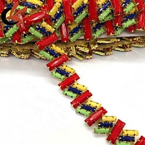 Costume dress decoration Red Yellow Green Blue rectangle rhinestone alternate chain trimming