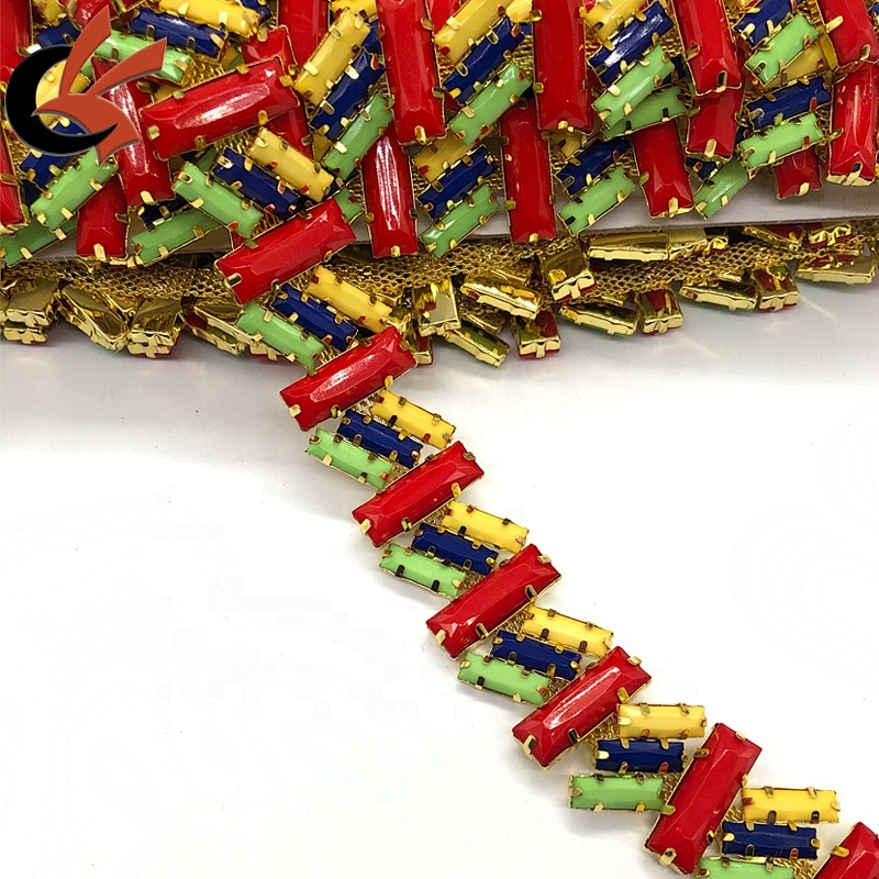 Costume dress decoration Red Yellow Green Blue rectangle rhinestone alternate chain trimming