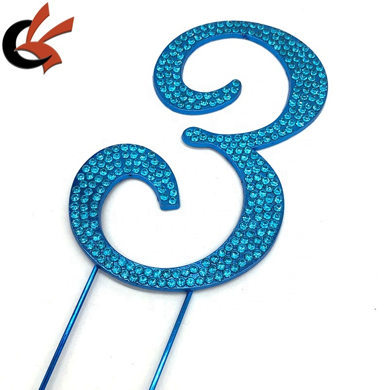 Birthday Cake topper Numbers blue color crystal rhinestone cake pin toppers