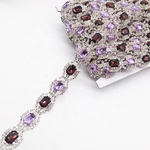 hot selling diamante silver setting colorful glass chain rhinestone trims for garment