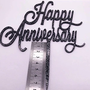 Happy Anniversary Black Glitter Acrylic Cake Topper Suppliers