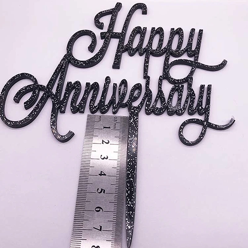 Happy Anniversary Black Glitter Acrylic Cake Topper Suppliers