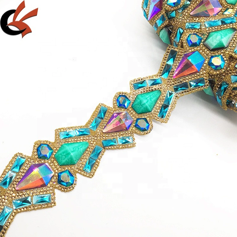 Top Quality Handmade Iron On Heat Transfer Applique Trim Chains Resin Jewelry Hotfix Trimming Tape