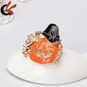 Wholesale Halloween Festival Pumpkin Face with hat Enamel Brooch Pin Crystal Ghost Brooch