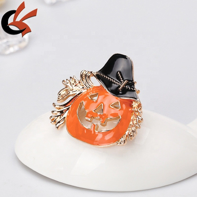 Wholesale Halloween Festival Pumpkin Face with hat Enamel Brooch Pin Crystal Ghost Brooch