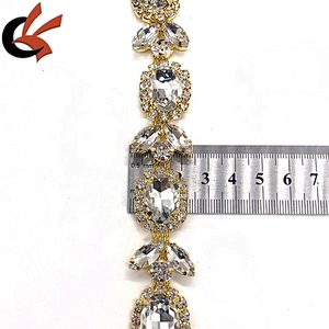 shining clear glass crystal gold plating rhinestone trimming