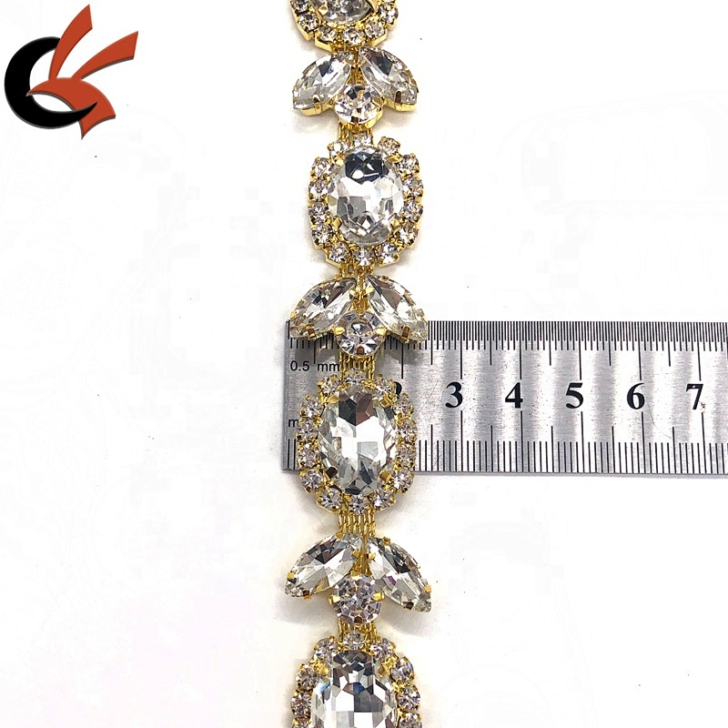 shining clear glass crystal gold plating rhinestone trimming