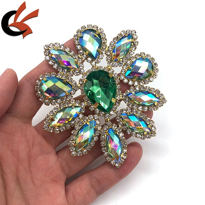 Gold Green AB Crystal Rhinestone Diamante Motif Applique Sew on for DIY Carnival