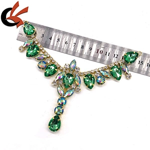 Sew On green AB Strass Bikini Connector Gold Claw resin rhinestone Crystal Flower Applique
