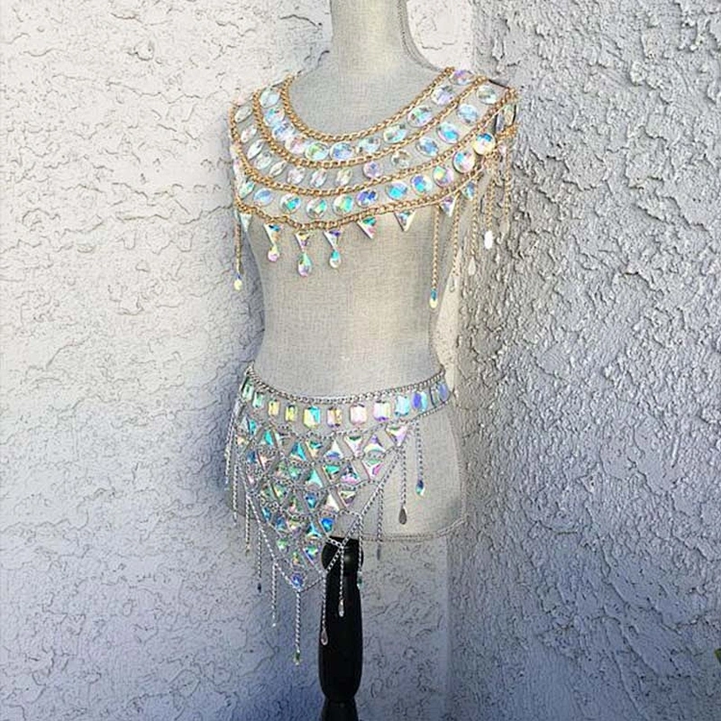 2020 fashion Rhinestone Bra Top Rave Body Chain Sexy Bralette Rave Bra Body Chain Crystal Rhinestone Bra