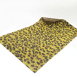 Custom rhinestone citrine yellowish leopard print heat transfer mesh hot fix rhinestone gold sheet for clothing