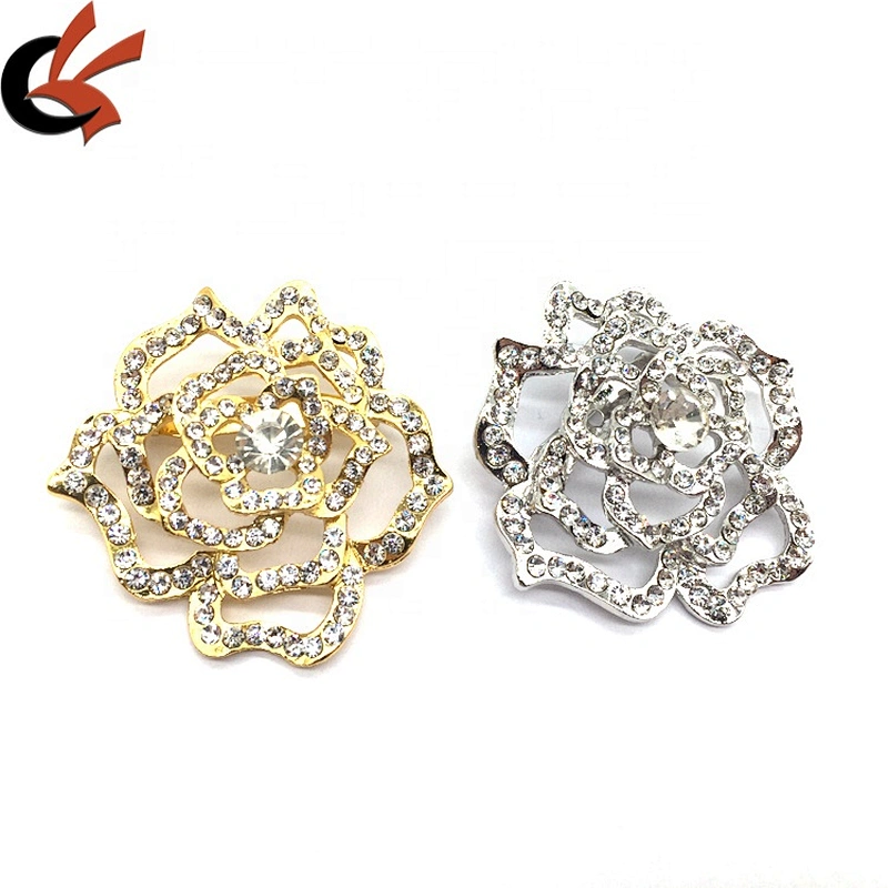 High quality fashion flower design women garment decoration metal rhinestone crystal brooch pin