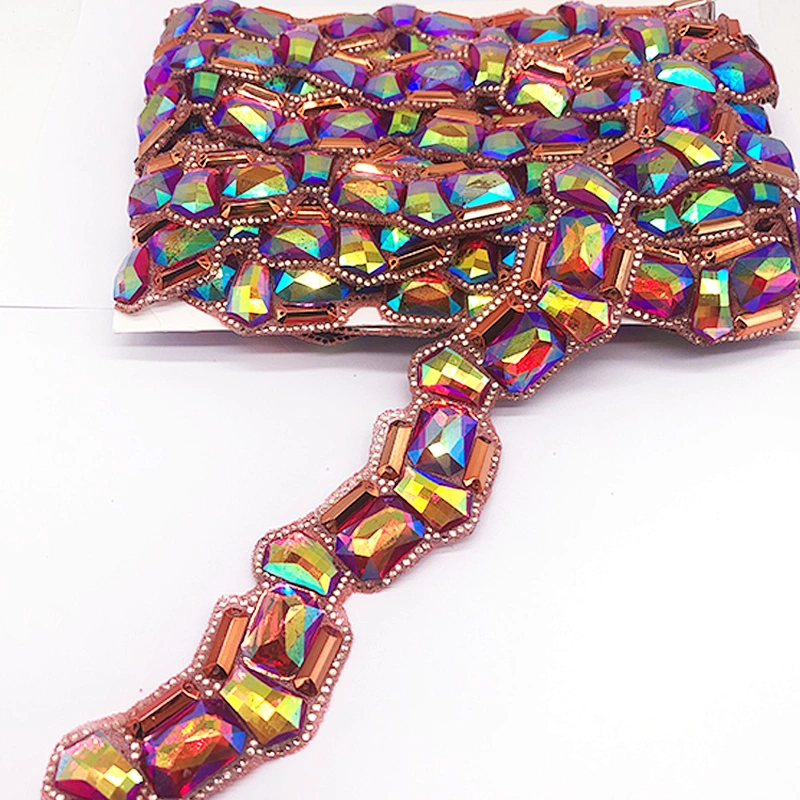 Hot fix Red AB rhinestone trim for garment