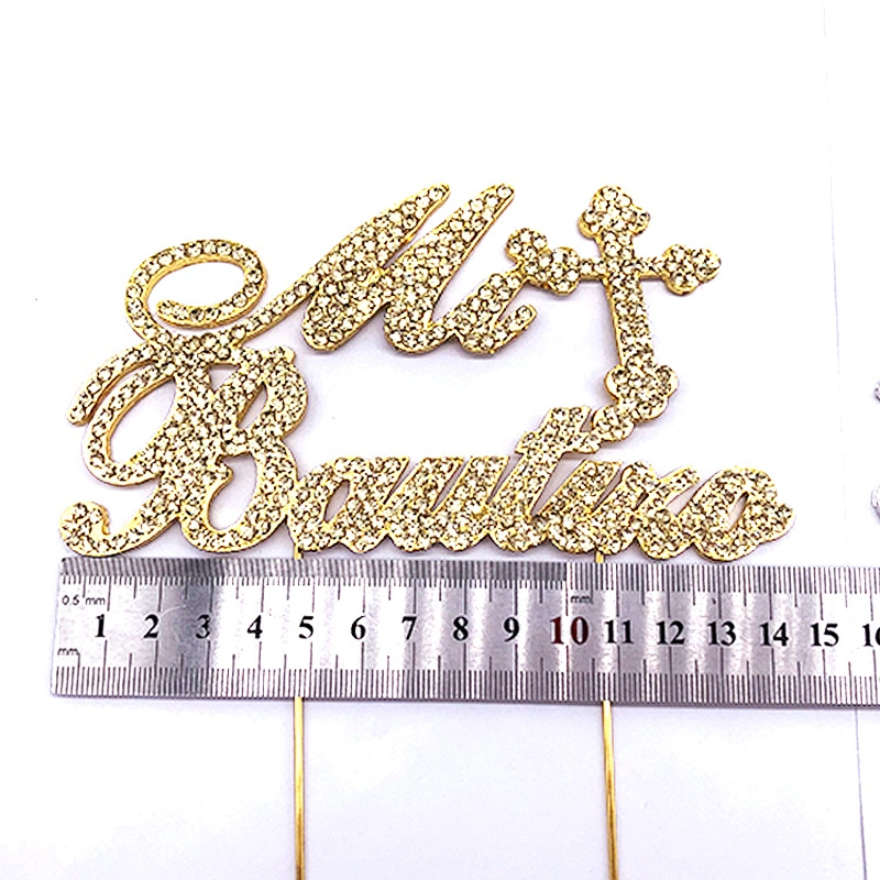 Custom crystal cake topper for baptism ceremony