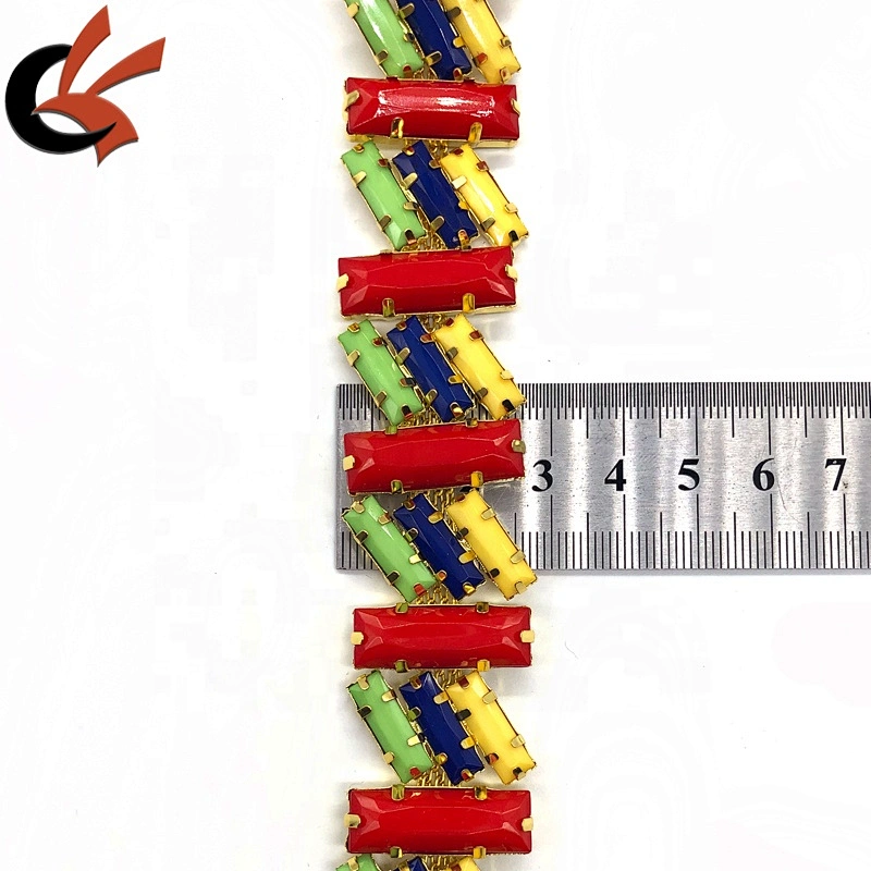 Costume dress decoration Red Yellow Green Blue rectangle rhinestone alternate chain trimming