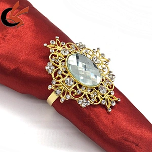 Wedding party table decoration gold plated clear glass crystal rhinestone napkin rings