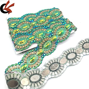 Making Indian Clothing Hot Selling Shiny Green Pattern Crystal Resin AB Hot Fix Chain Trims Banding
