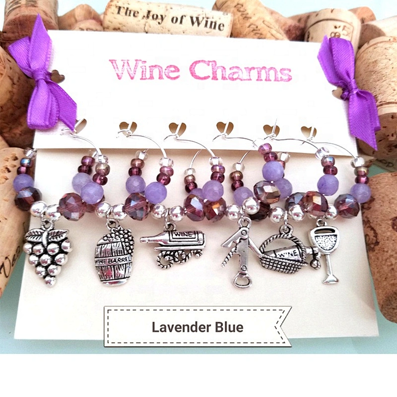 New product vintage antique silver metal plating wineglass decorative beaded wine glass charms
