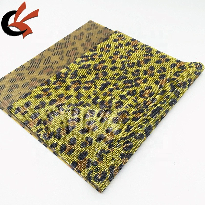 SS6 2mm Leopard print Full Glass Crystal Hotfix Rhinestone Mesh Applique transfer sheet