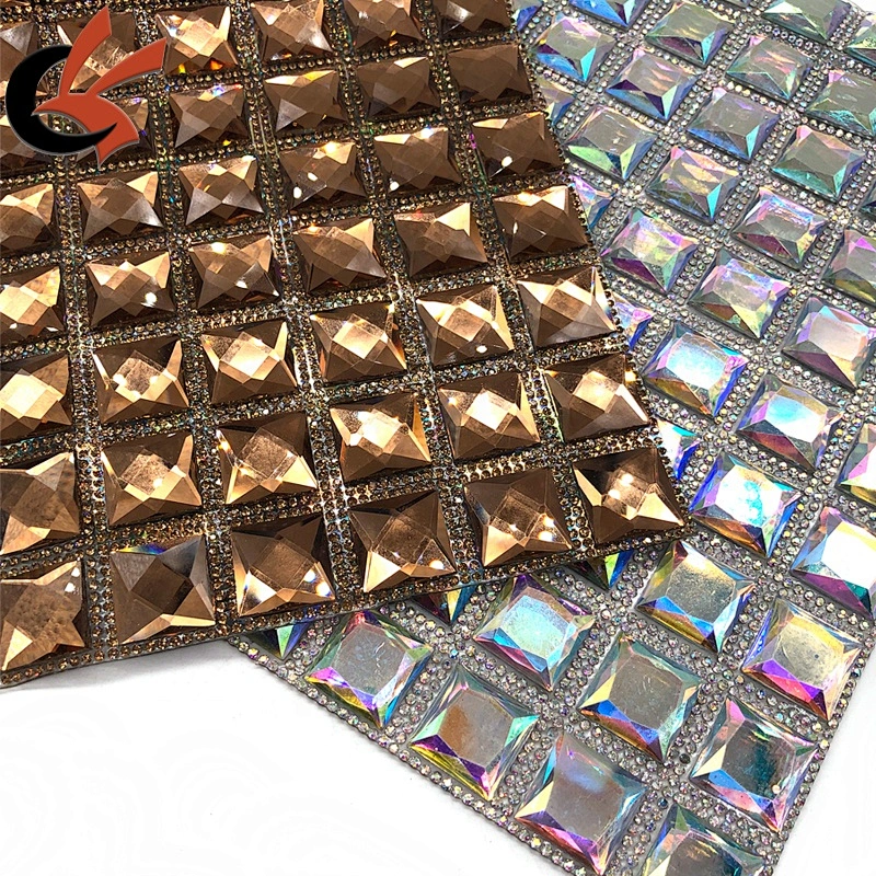 Various colors can choose large size square glass crystal iron on heat transfer mesh sheet