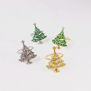 Cheap price hot sale statement enamel gold style christmas trees napkin ring