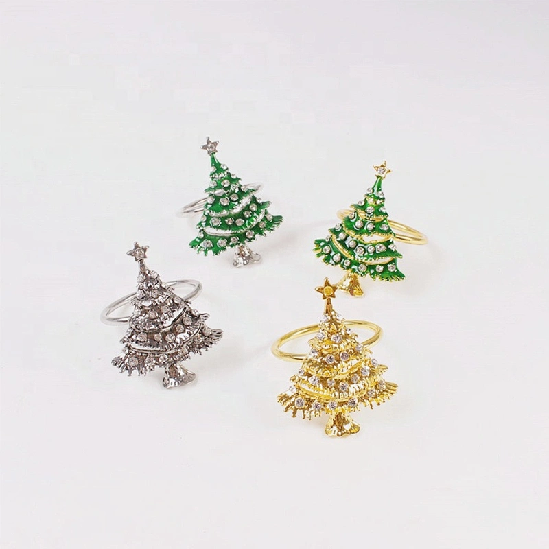 Cheap price hot sale statement enamel gold style christmas trees napkin ring
