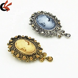 Hot Selling Vintage Beauty Head Brooch Collar Pin Queen Victoria Avatar Rhinestone Cameo Brooch Pin