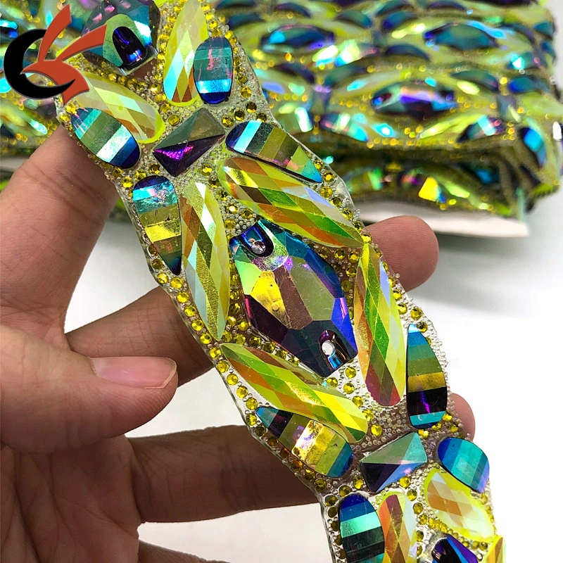 Carnival costume decoration applique iron on trim hot fix rhinestone motif trimming