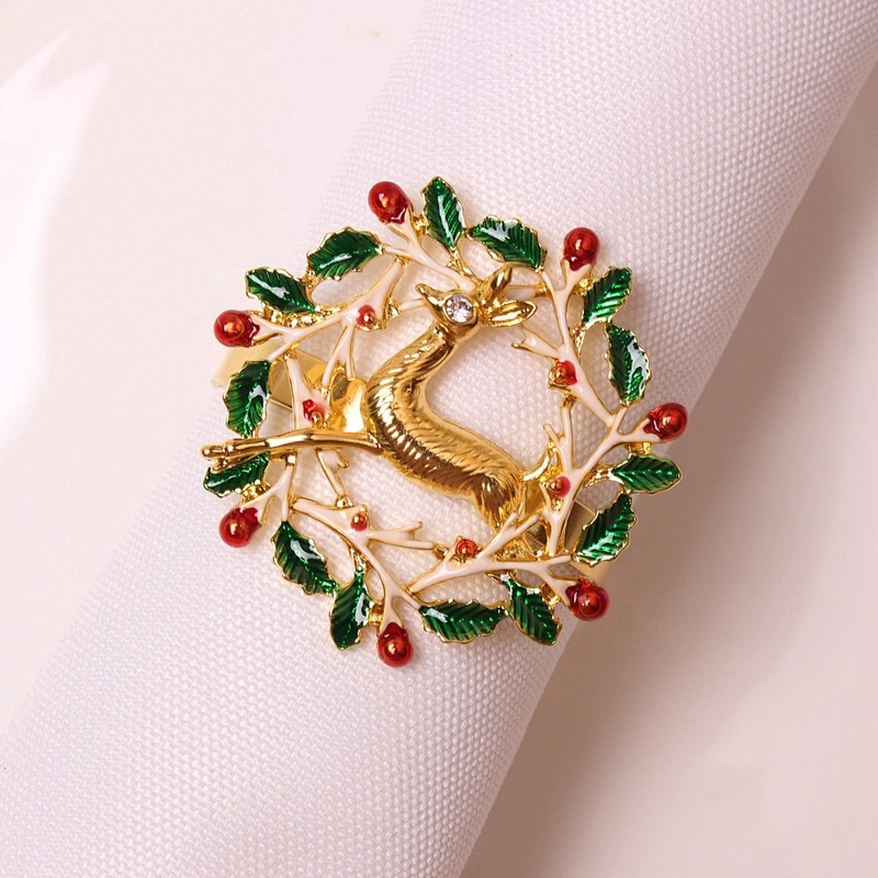 New Arrivals Multicolor Rhinestone Wreath Shaped Cheap Handmade Christmas Napkin Rings