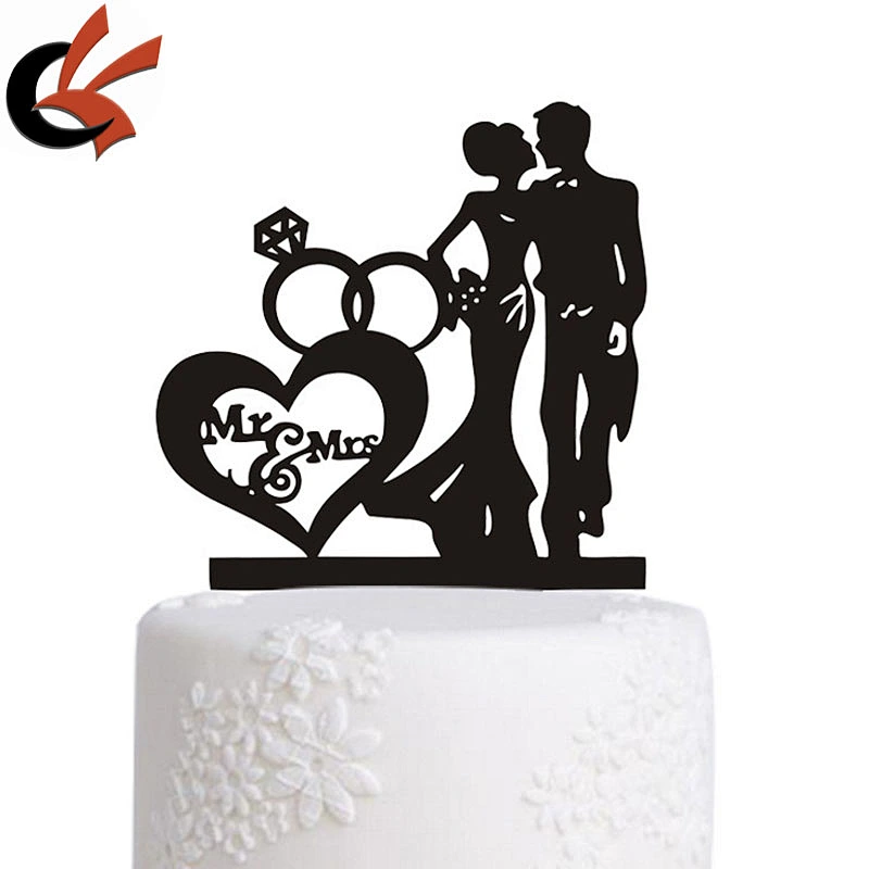 Laser Cut Personalized Mr&Mrs Black Acrylic Cake Topper