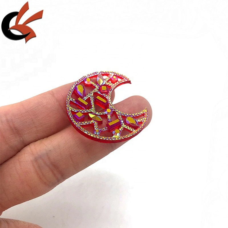 Unique Crescent Moon hollow red AB colors sew on resin rhinestones