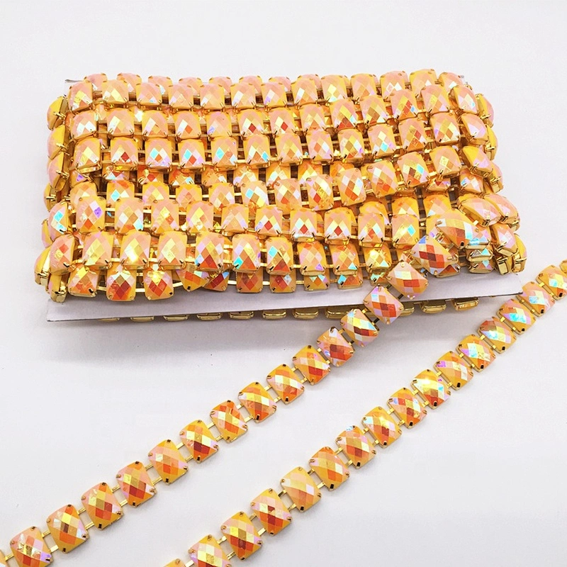 Hot sale Luxury women sparkling resin square rhinestone trimming chain for carnival costume