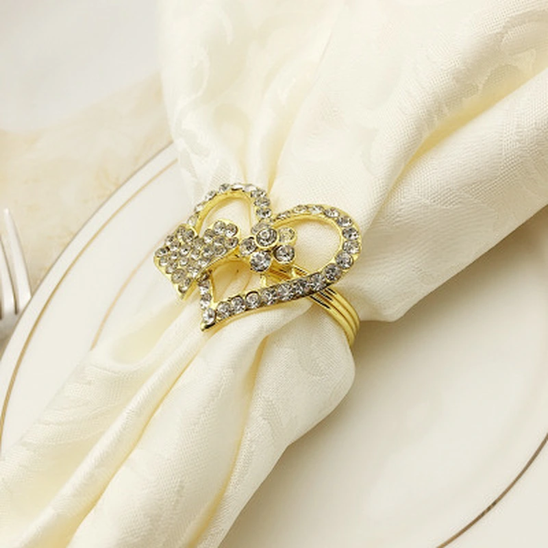 Hotel Dinnerware  heart style Napkin Rings Crystal Rhinestone Napkin Rings Gold Napkin Rings Wedding
