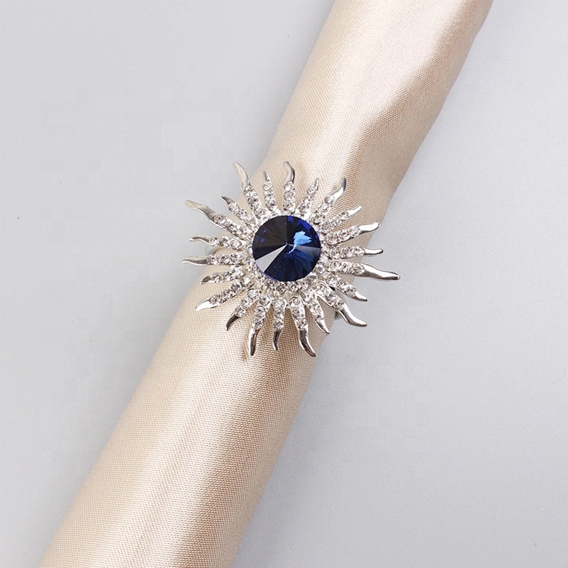 Custom factory production wedding table jewelry classic dark blue diamond napkin ring